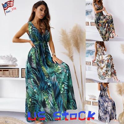 #ad Womens Floral Summer Boho Long Maxi Dress Ladies V Neck Holiday Beach Sundress $20.60