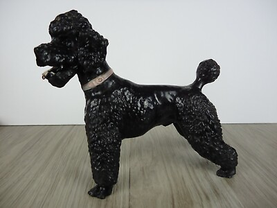 VTG Black Standard Poodle Dog Figurine Toy Collectible Red Collar 8 inch $29.50