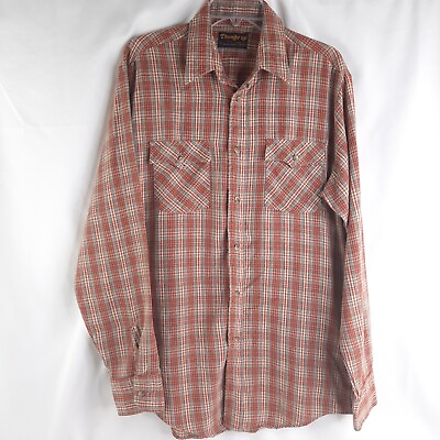 #ad Vintage 70s Plaid Flannel Shirt Multicolor Western Thumbs Up Sears Size L Tall $24.88