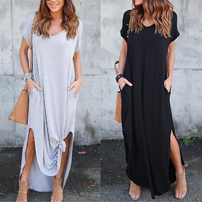 Long Women Dress Summer Maxi Sleeve Short Dresses Plus Casual Size $19.47