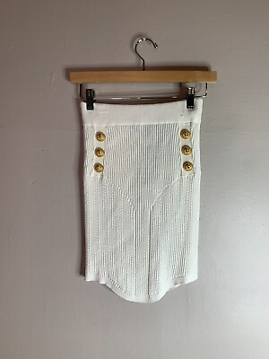 #ad Balmain Paris Ribbed Mini Skirt Skirt Women’s 38 White Buttons Causal Designer $350.00