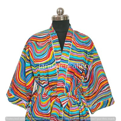 #ad #ad Kimono Cotton Kimono Bathrobe Cardigan Nightwear Gown Beach Bikini Up $29.58