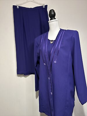 #ad Vintage Dolce 3 Piece Skirt Suit Blazer Top Pencil Skirt Women’s 2X Purple $22.50