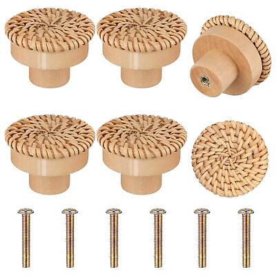 #ad Boho Rattan Dresser Knobs round Wooden Drawer Knobs Handmade Wicker Woven $11.80