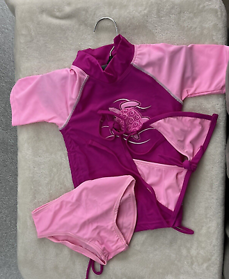 #ad Sun Busters Girls Swimsuit Set Bikini Rash Guard Pink Short Sleeve Pink UPF 50 $14.39