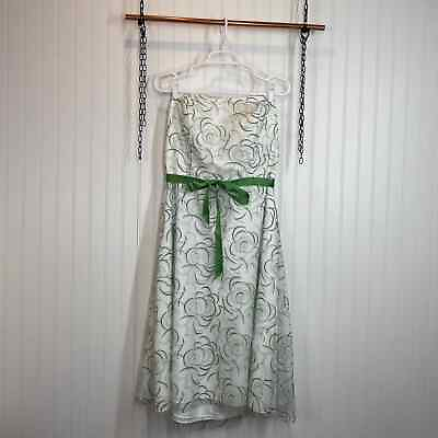 #ad David#x27;s Bridal White Green Floral Embroidered Strapless Cocktail Dress Size 18 $65.00