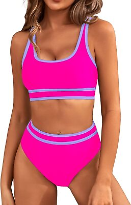 #ad #ad BMJL Women#x27;s High Waisted Bikini Sets Sporty Two Piece Swimsuits Color Block Che $81.65