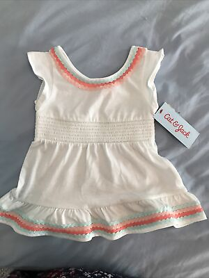 #ad Cat And Jack Summer Dress NWT Baby Girl White With Colorful Zig Zag Trim $5.99