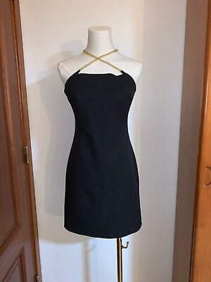 #ad Short tight black dress with gold details Size M new $52.39