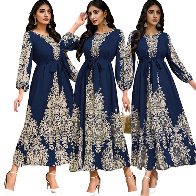 #ad Floral Print Abaya Muslim Women Maxi Dress Islamic Kaftan Party Dubai Long Robe $32.85