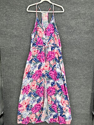 #ad Rip Curl Womens Maxi Dress Large Floral Beach Surf Cover Up Flowy Drawstring $19.99