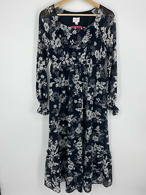 #ad Isabel Maternity Dress Small Black White Floral Long Sleeve Tiered Maxi $8.97