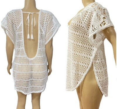 #ad Victorias Secret Swim Loose Fit Dress Bikini Cover Up White Mini Pom Pom $48.99
