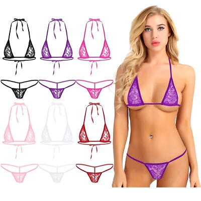 #ad Womens Bikini Set Sheer Underwear BraG String Briefs Lingerie Swimsuit Swimwear $6.46