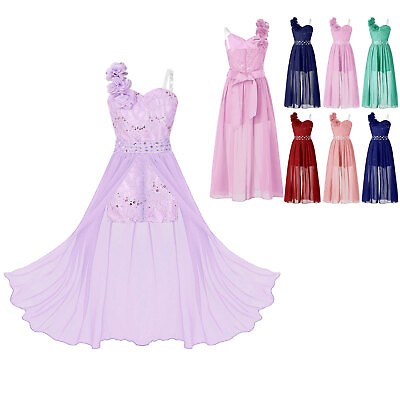 #ad Kids Flower Girls Dress Rhinestone Sleeveless Romper Wedding Banquet Maxi Gown $19.89