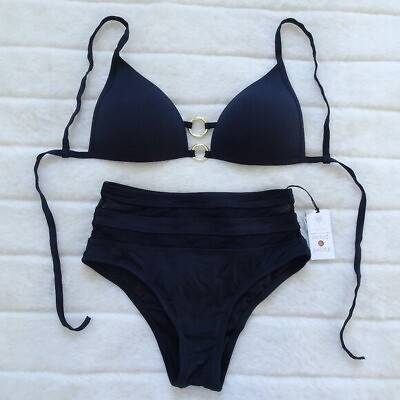 #ad Calzedonia Cobby Black 36B Top amp; Shade amp; Shore Bottom Bikini Small 4 6 $15.95