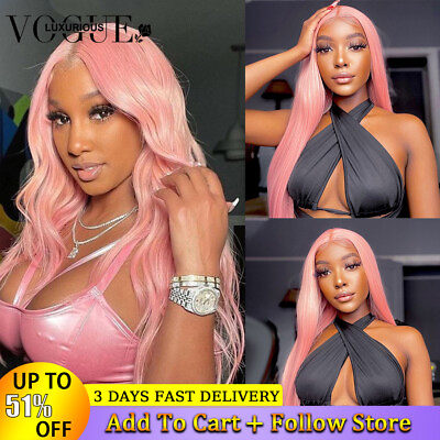 Pink Colored Body Wave Lace Frontal Human Hair Wigs For Summer Party Lace Wigs $282.56