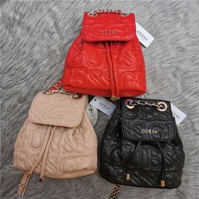 NEW Guess Letter LOGO Backpack Fashion PU Women#x27;s Solid Color Handbag Chain Bag $35.90