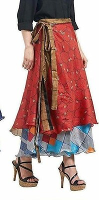 #ad 2 PCS Skirt Women Wrap Around Rapron Silk Skirt Long Skirt Indian $14.12