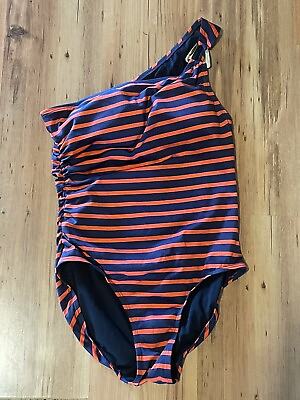 #ad Michael Kors Swimsuit one piece Size 12 One Shoulder Red Blue Stripe Womens $16.00