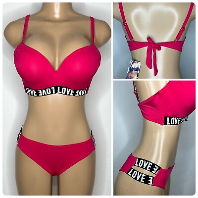 #ad NWT Women Push Up 2 Piece Pink Bikini Size M and XL Swimsuits Padded Swimwear $25.00
