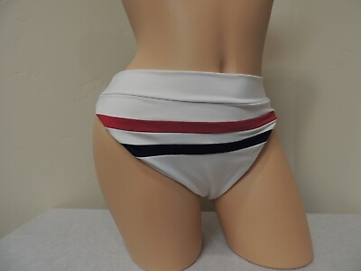 #ad L Space Womens Swimwear Bikini Bottom Size Large White Stripes High Waist NEW $19.95