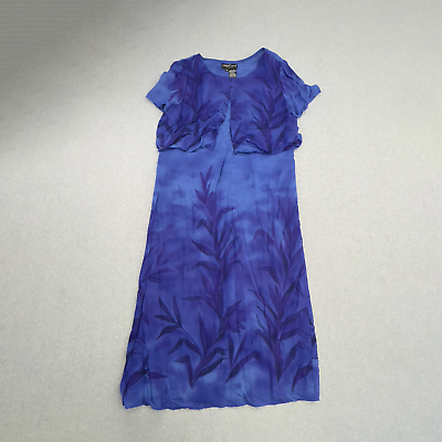 #ad Vintage Carole Little Dress Womens 16 Blue Floral Lightweight Layered READ $16.88