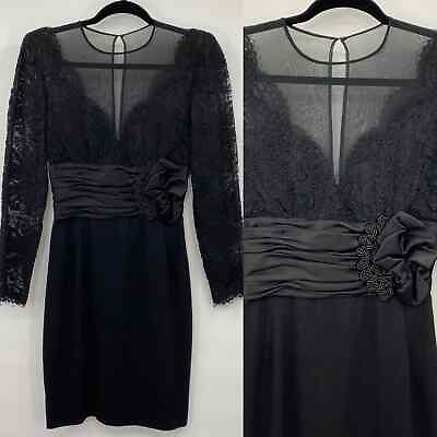#ad Liancarlo Vintage 80#x27;s Party Dress Black Lace Satin Detail Midi Womens Size 4 $58.00