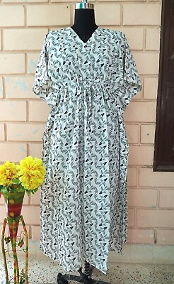 #ad Hand Block Lady Kaftan Ethnic Kimono Sleeve Nice Long Maxi Dress Cotton Sundress $28.00