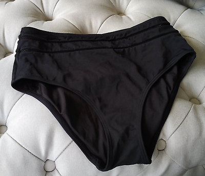 #ad Black bikini bottoms Victoria#x27;s Secret high rise mesh stripe accent S never worn $27.00