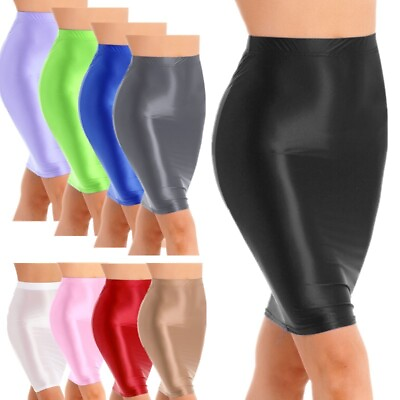 #ad Women Glossy Shiny High Waist Pencil Skirt Stretchy Party Tight Bodycon Skirt $9.71
