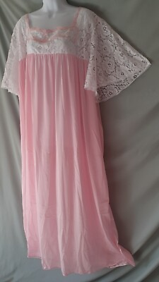 Ventura Pink White Nightgown Lace Long Plus Size 4X 64quot; Bust $29.99