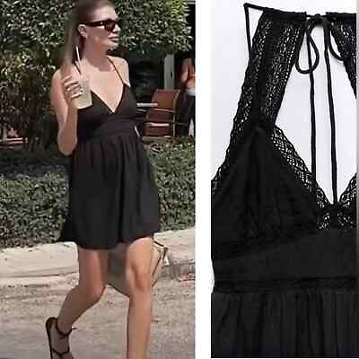 #ad #ad Zara Lace Insert Mini Dress with Open Back Bohemian Style Medium $32.00