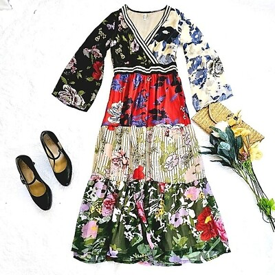 #ad Kaktus Women#x27;s Maxi Dress Size Small Colorful Cottagecore Bohemian Tiers Flowy $29.99