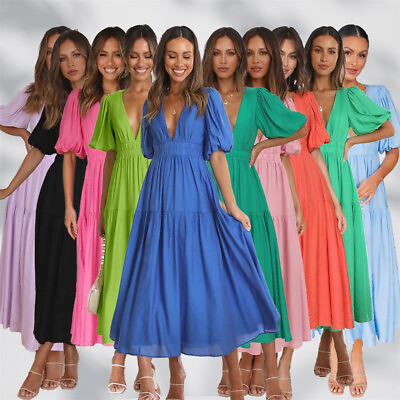 #ad Womens Spring Short Sleeve Wrap V Neck Floral Maxi Dress Flowy Long Dresses $40.73