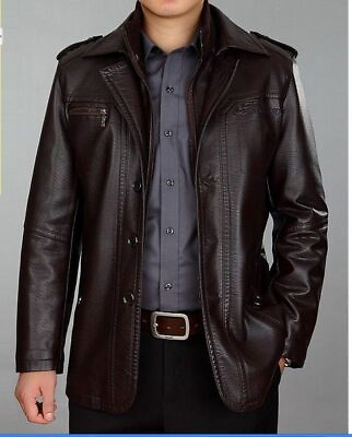 #ad Party Men TrenchCoat Formal Winter Genuine Pure Lambskin Leather Casual $183.75