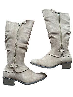 #ad Pierre Dumas Fashion Boots Woman’s Size 6.5 Tan Zipper Closure Knee Height $25.01