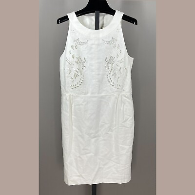 #ad NEW Ann Taylor Loft White Floral Eyelet Linen Cocktail Dress Womens 6 cotton $29.99