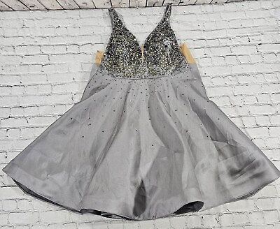 Camille La Vie Homecoming Cocktail Party Bling Bling Gray Dress WOMENS SIZE 16 $59.98