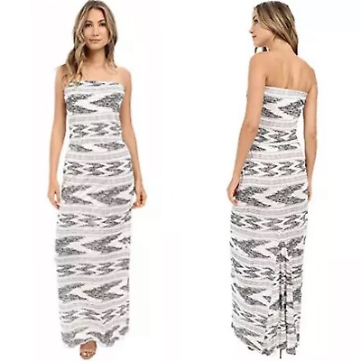 #ad Joie Strapless Piah Maxi Long Dress White Gray Sz XS Elastic Waist Stretchy Knit $24.99