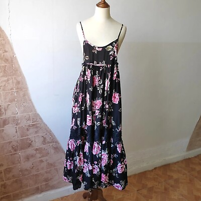 #ad Jaase Dress Sz XS Strap Maxi Boho Dress Large Floral Print Rayon $34.92