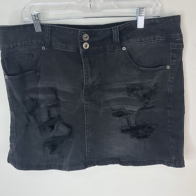 #ad Rue 21 Womens Denim Skirt Size 16 Black Jean Distressed Destroyed $14.99
