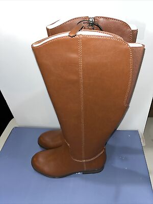 Brisa Tall Wide Calf Leather Cognac Brown Riding Boots 5 Universal Thread heel $10.74