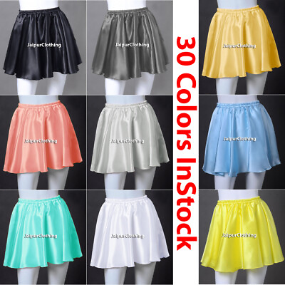 Women Satin Mini Skirts Lady Pleated Retro High Waist Shiny Club Short Dress $13.99