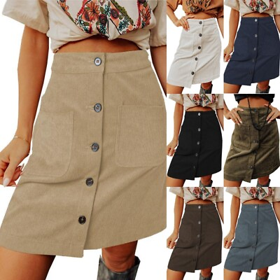 #ad Ladies Casual Corduroy Skirt A line Mini Skirts Women High Waist Travel Loose $20.87