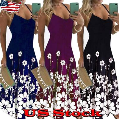 Women Strappy Boho Floral Long Maxi Dress Party Club Summer Beach Sundress US $12.69