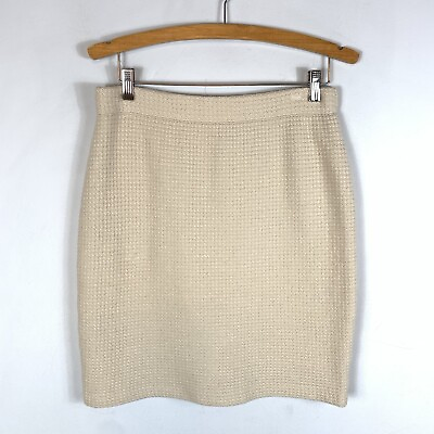 #ad St. John Collection Knit Cream Beige Pencil Skirt Women#x27;s Size 12 $45.00