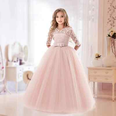 #ad Princess Lace Dress Kids Flower Embroidery Girls Dresses for Party Red Ball Gown $23.82