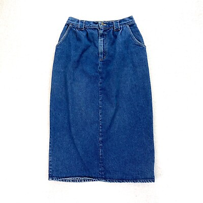 #ad Vintage Vivaldi Women#x27;s Size 12 Pleated Front Pencil Skirt Long Blue Denim 29x32 $14.99