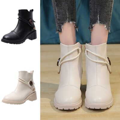 #ad #ad Womens Boots Round Toe Ankle Booties Fashion Block Heels Pull On Boot Casual $59.67